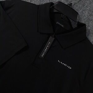 Lucid Polo Shirt Mens 2XL Black Logo Stretch Performance Jersey‎ Short Sleeve
